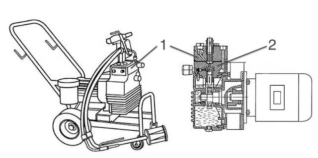 Креслення розташування щаблі фарби (1) до вставки тиску гідросистеми (2) агрегату фініш-211